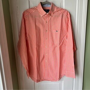 VINEYARD VINES Men’s Classic Fit Tucker Shirt
Orange and White Check Size Small